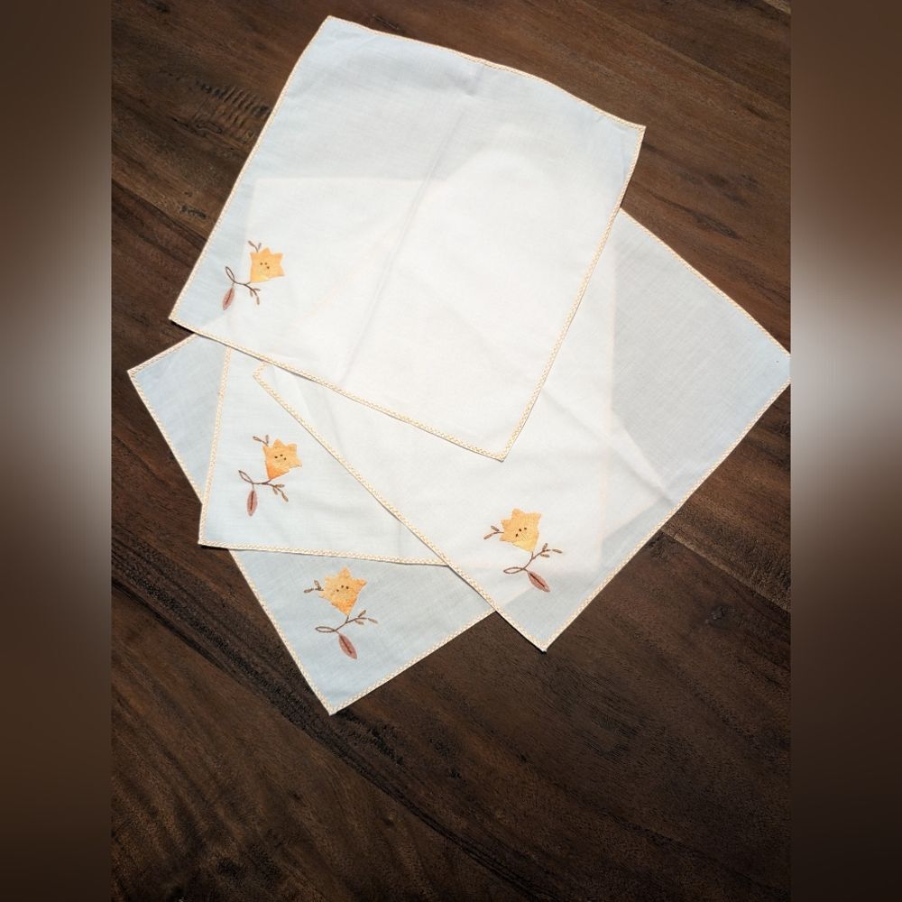Vintage Embroidered Cotton Napkins Set of 4